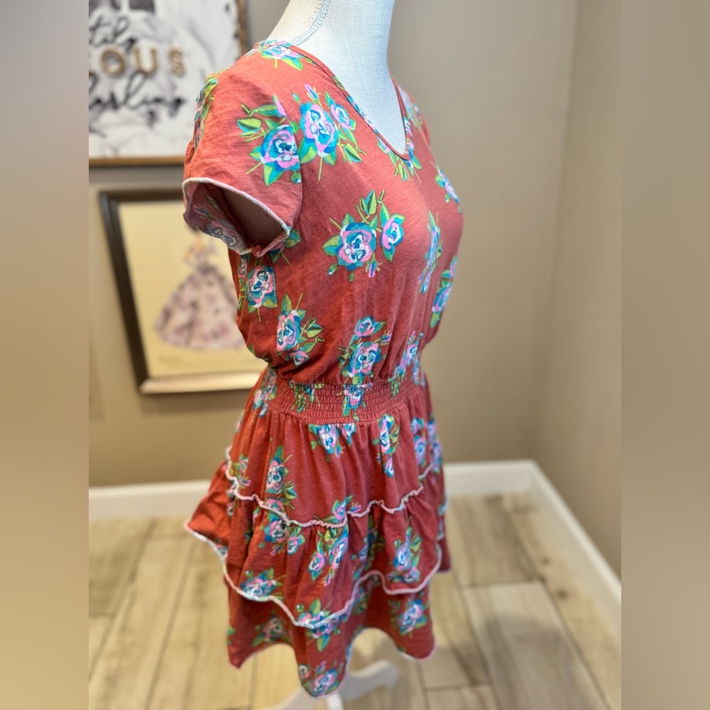 5 for $30 MATILDA JANE Coral Floral Mini Tiered Ruffle Dress - Picture 2 of 5